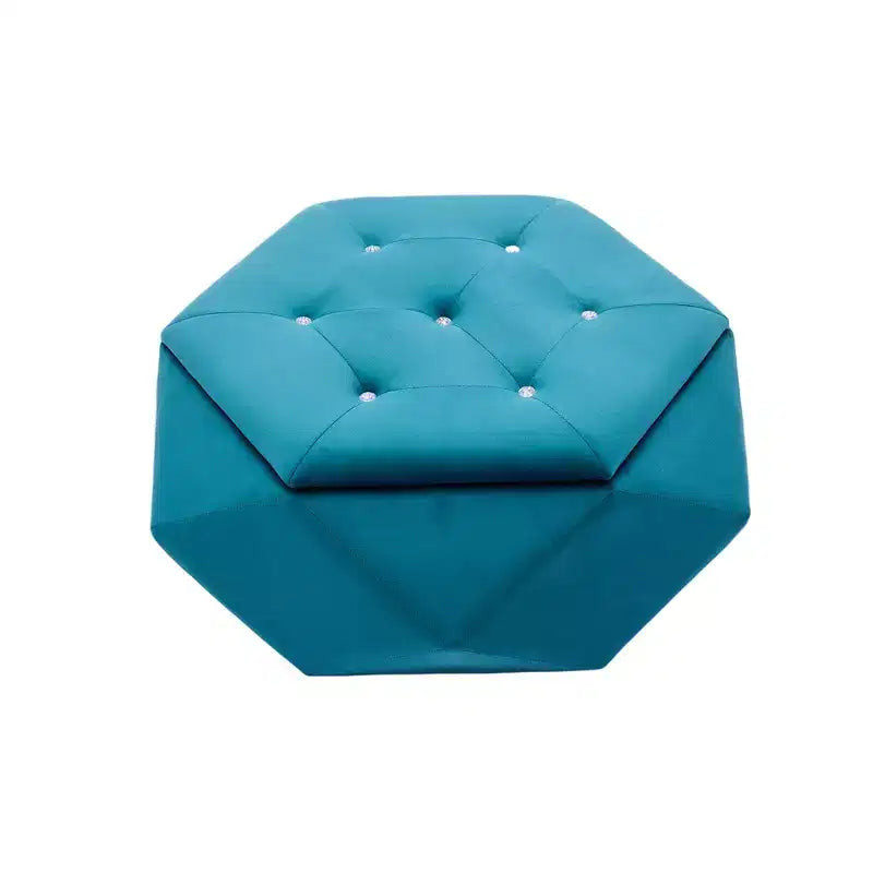 Whisen Velvet Polygon Ottoman, Spacious Storage, Diamond Tufted & Multi-Functional Comfort