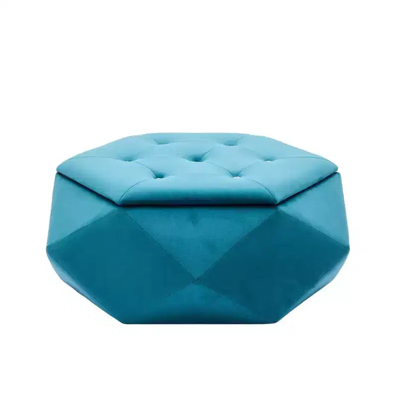 Whisen Velvet Polygon Ottoman, Spacious Storage, Diamond Tufted & Multi-Functional Comfort