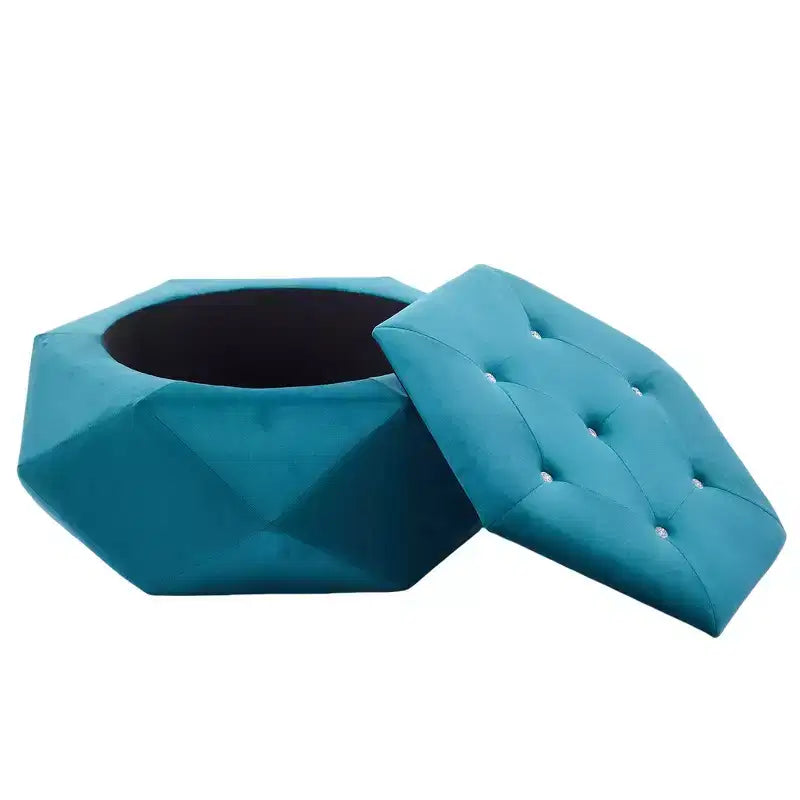 Whisen Velvet Polygon Ottoman, Spacious Storage, Diamond Tufted & Multi-Functional Comfort