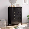 5 Drawers Dresser for Bedroom, Farmhouse Tall Wood Chest of Drawers for Clothes, Big Storage Dressers Organizer with Gold Handles for Bedroom