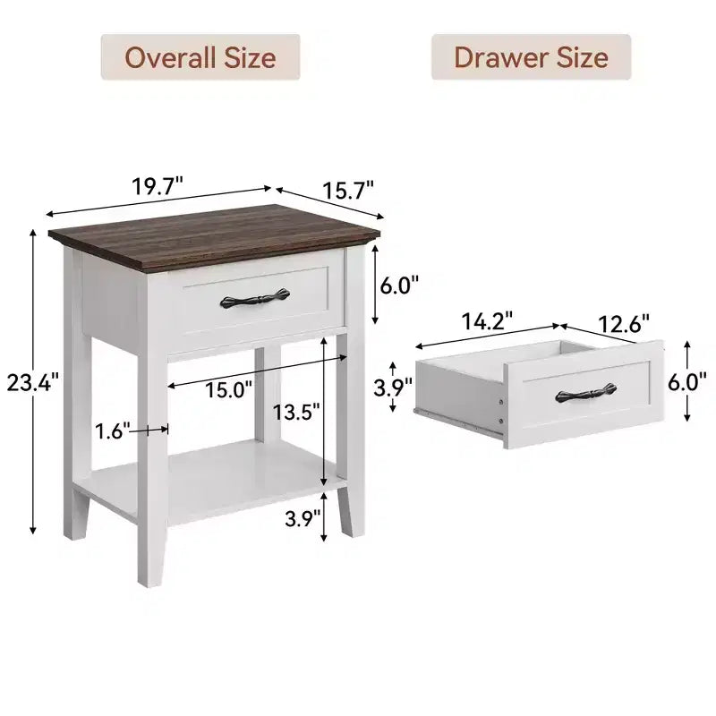 Set of 2 Nightstands, End Side Tables Living Room with Drawer, Industrial Design, Night Stands with Shelf, Bedside Tables for Bedroom, Dorm, Grey