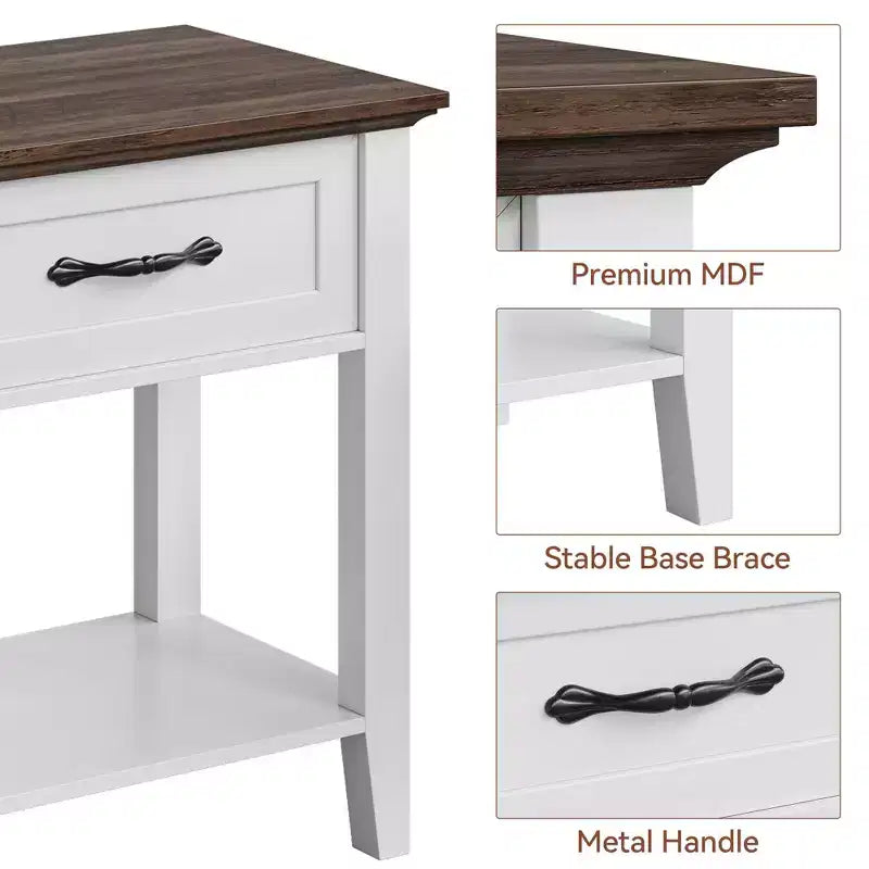 Set of 2 Nightstands, End Side Tables Living Room with Drawer, Industrial Design, Night Stands with Shelf, Bedside Tables for Bedroom, Dorm, Grey