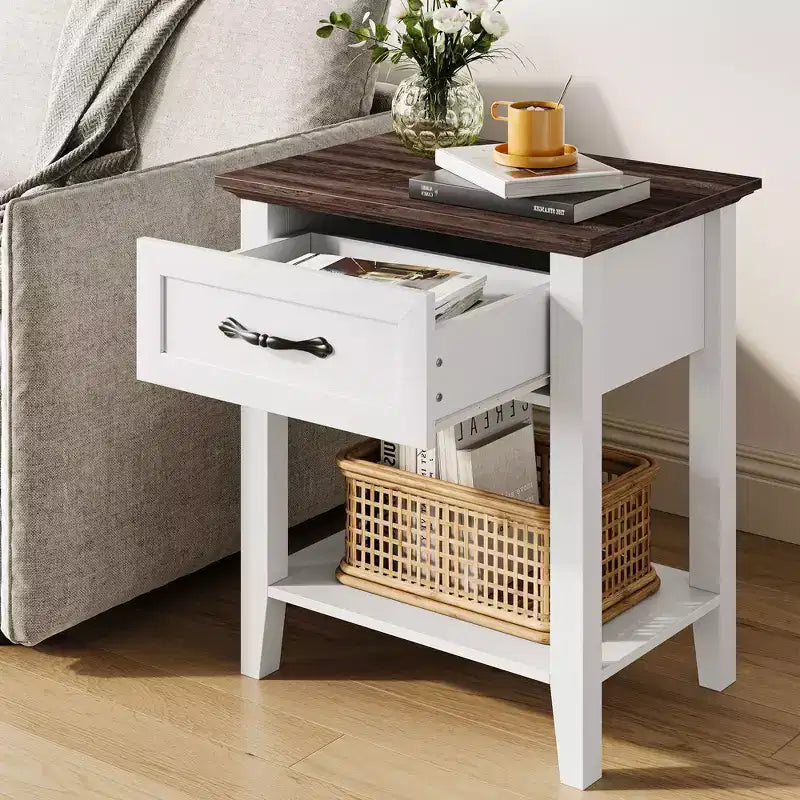 Set of 2 Nightstands, End Side Tables Living Room with Drawer, Industrial Design, Night Stands with Shelf, Bedside Tables for Bedroom, Dorm, Grey