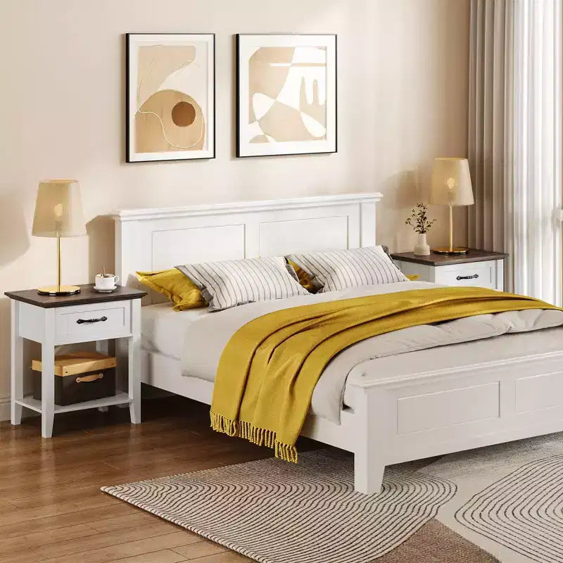 Set of 2 Nightstands, End Side Tables Living Room with Drawer, Industrial Design, Night Stands with Shelf, Bedside Tables for Bedroom, Dorm, Grey