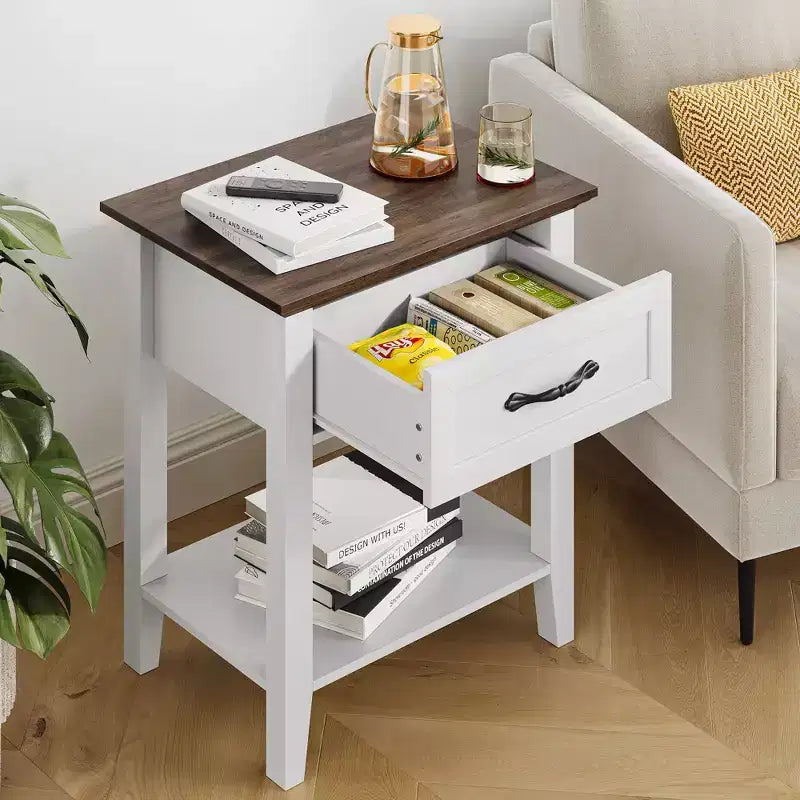 Set of 2 Nightstands, End Side Tables Living Room with Drawer, Industrial Design, Night Stands with Shelf, Bedside Tables for Bedroom, Dorm, Grey