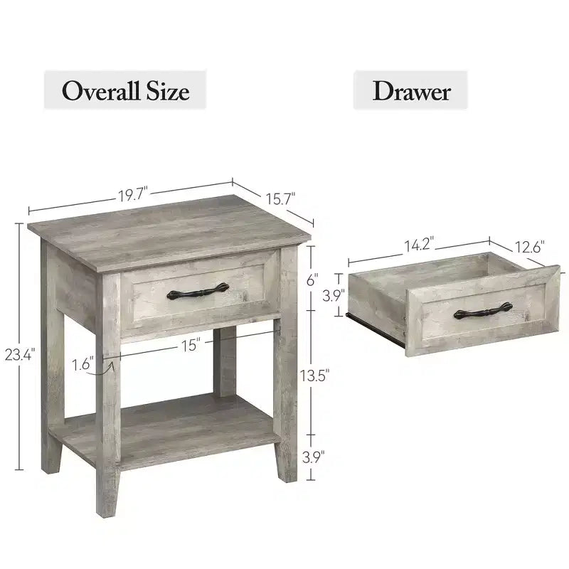 Set of 2 Nightstands, End Side Tables Living Room with Drawer, Industrial Design, Night Stands with Shelf, Bedside Tables for Bedroom, Dorm, Grey
