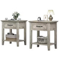 Set of 2 Nightstands, End Side Tables Living Room with Drawer, Industrial Design, Night Stands with Shelf, Bedside Tables for Bedroom, Dorm, Grey