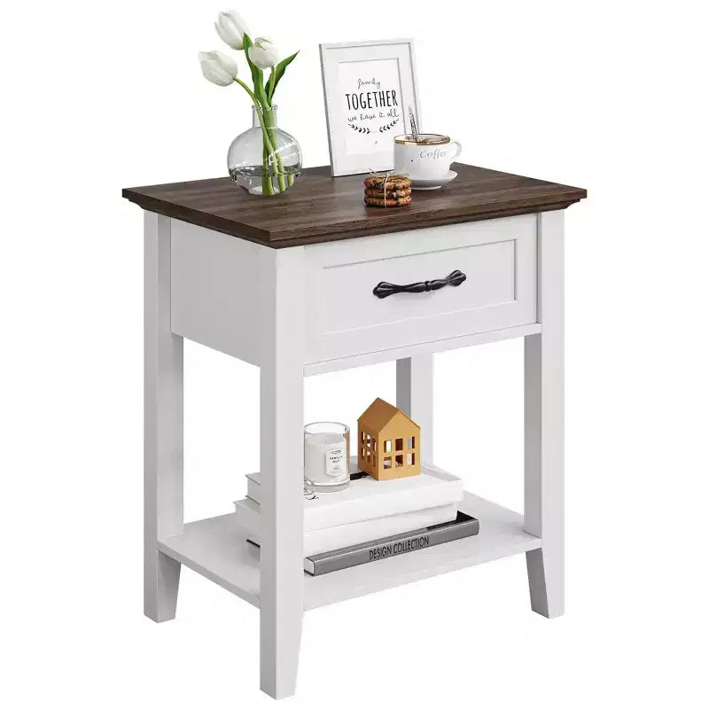 Set of 2 Nightstands, End Side Tables Living Room with Drawer, Industrial Design, Night Stands with Shelf, Bedside Tables for Bedroom, Dorm, Grey