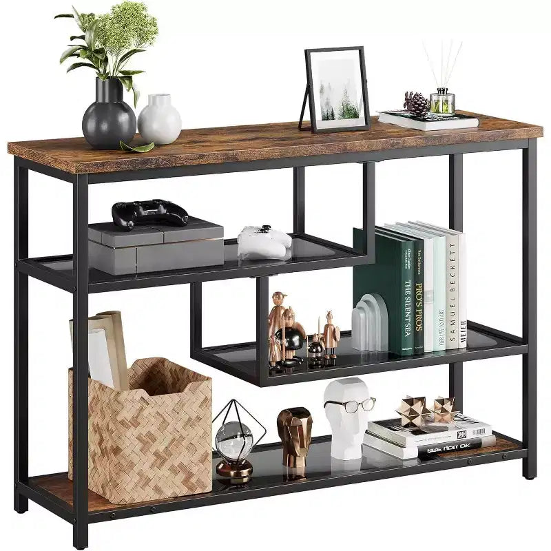 39.4 Narrow Sofa Table with 4 Tiers Storage Shelf Entryway Table, for Living Room, Foyer, Hallway, Entrance, Rustic Brown