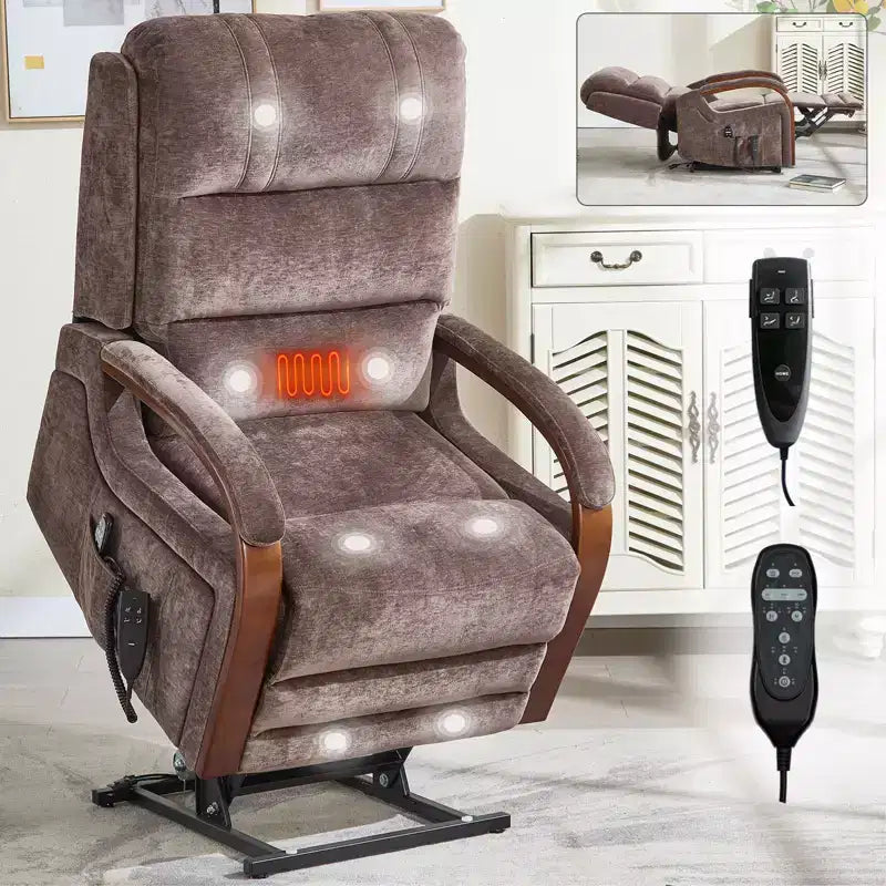 CLIHOME Power Chenille Lift Recliner Chair Dual Motor Infinite Position with Solid Wood Armrests, Heat Massage and Heavy Duty Motion Mechanism