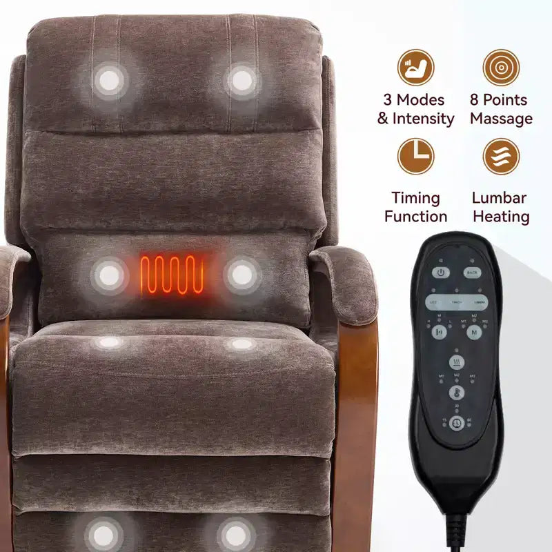 CLIHOME Power Chenille Lift Recliner Chair Dual Motor Infinite Position with Solid Wood Armrests, Heat Massage and Heavy Duty Motion Mechanism