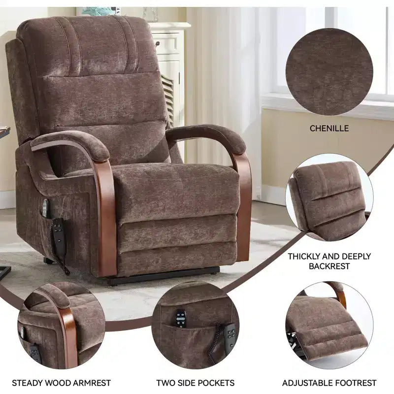 CLIHOME Power Chenille Lift Recliner Chair Dual Motor Infinite Position with Solid Wood Armrests, Heat Massage and Heavy Duty Motion Mechanism