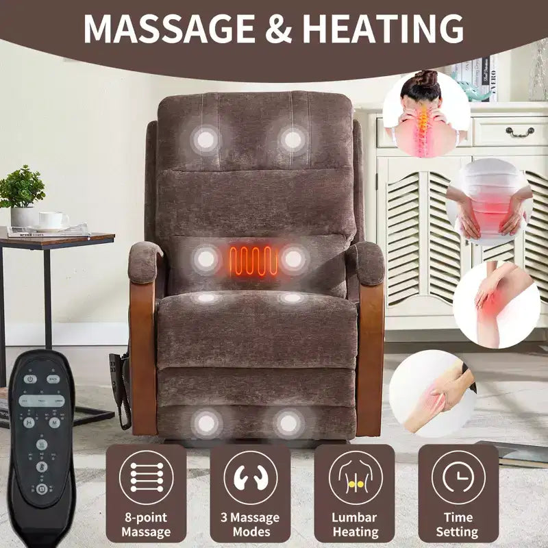 CLIHOME Power Chenille Lift Recliner Chair Dual Motor Infinite Position with Solid Wood Armrests, Heat Massage and Heavy Duty Motion Mechanism