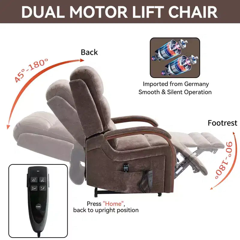 CLIHOME Power Chenille Lift Recliner Chair Dual Motor Infinite Position with Solid Wood Armrests, Heat Massage and Heavy Duty Motion Mechanism