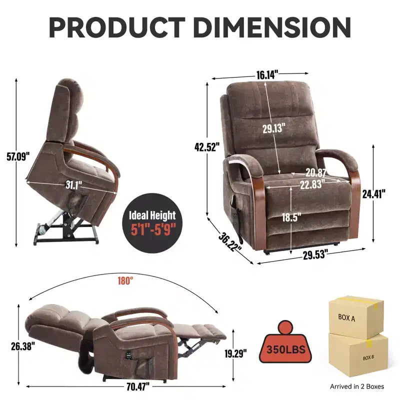 CLIHOME Power Chenille Lift Recliner Chair Dual Motor Infinite Position with Solid Wood Armrests, Heat Massage and Heavy Duty Motion Mechanism
