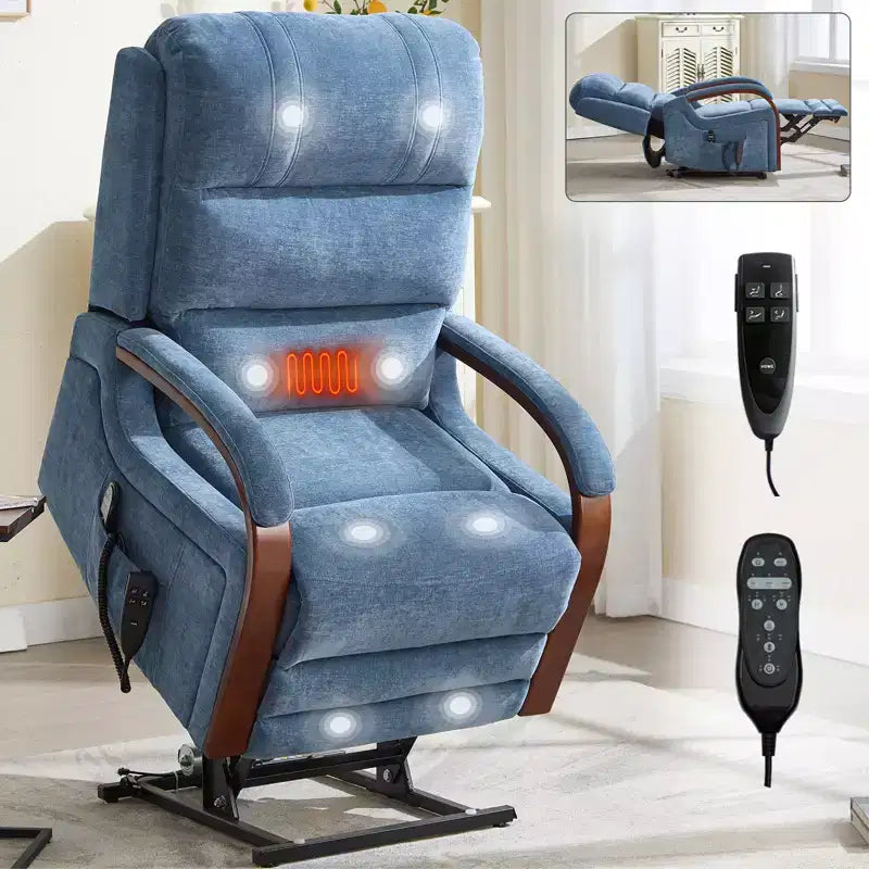 CLIHOME Power Chenille Lift Recliner Chair Dual Motor Infinite Position with Solid Wood Armrests, Heat Massage and Heavy Duty Motion Mechanism
