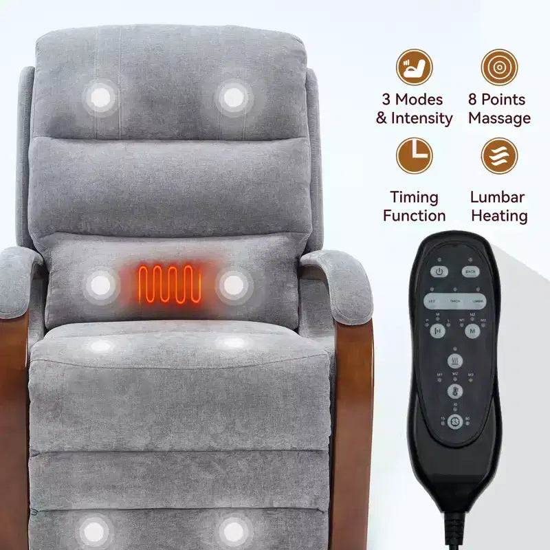 CLIHOME Power Chenille Lift Recliner Chair Dual Motor Infinite Position with Solid Wood Armrests, Heat Massage and Heavy Duty Motion Mechanism