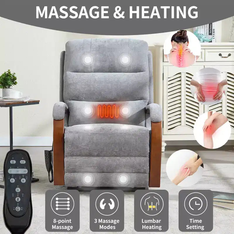 CLIHOME Power Chenille Lift Recliner Chair Dual Motor Infinite Position with Solid Wood Armrests, Heat Massage and Heavy Duty Motion Mechanism