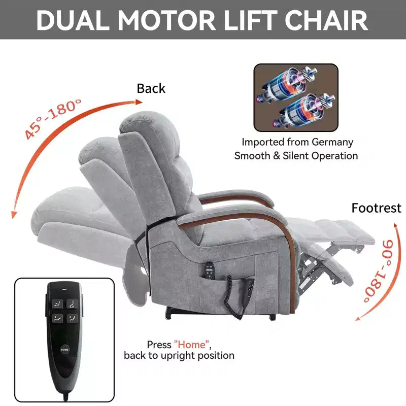 CLIHOME Power Chenille Lift Recliner Chair Dual Motor Infinite Position with Solid Wood Armrests, Heat Massage and Heavy Duty Motion Mechanism