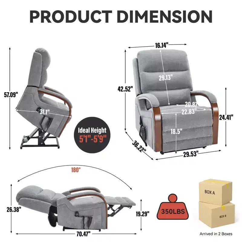 CLIHOME Power Chenille Lift Recliner Chair Dual Motor Infinite Position with Solid Wood Armrests, Heat Massage and Heavy Duty Motion Mechanism