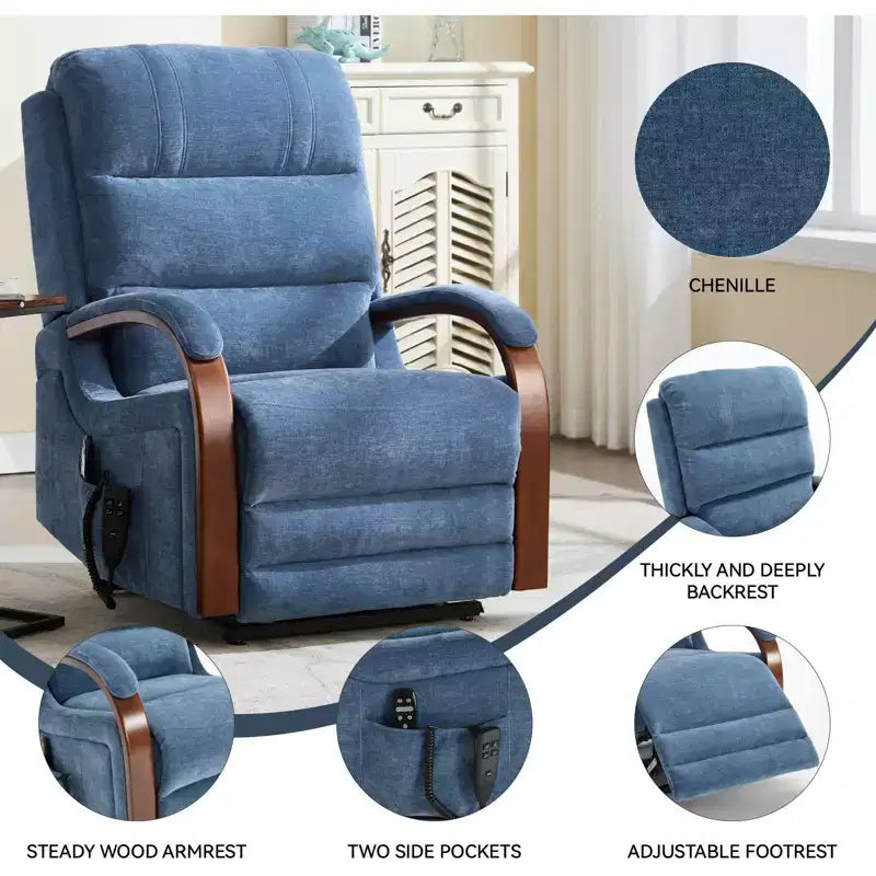 CLIHOME Power Chenille Lift Recliner Chair Dual Motor Infinite Position with Solid Wood Armrests, Heat Massage and Heavy Duty Motion Mechanism