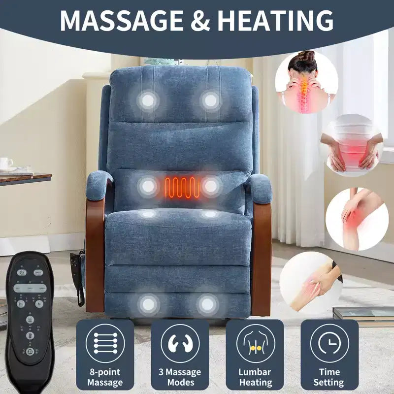 CLIHOME Power Chenille Lift Recliner Chair Dual Motor Infinite Position with Solid Wood Armrests, Heat Massage and Heavy Duty Motion Mechanism
