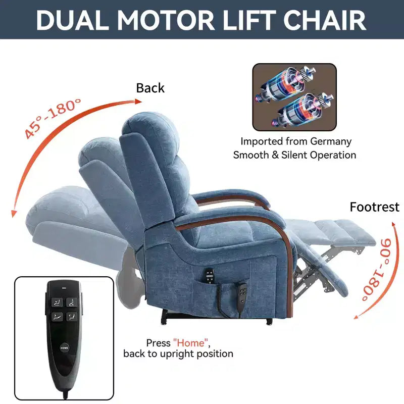 CLIHOME Power Chenille Lift Recliner Chair Dual Motor Infinite Position with Solid Wood Armrests, Heat Massage and Heavy Duty Motion Mechanism