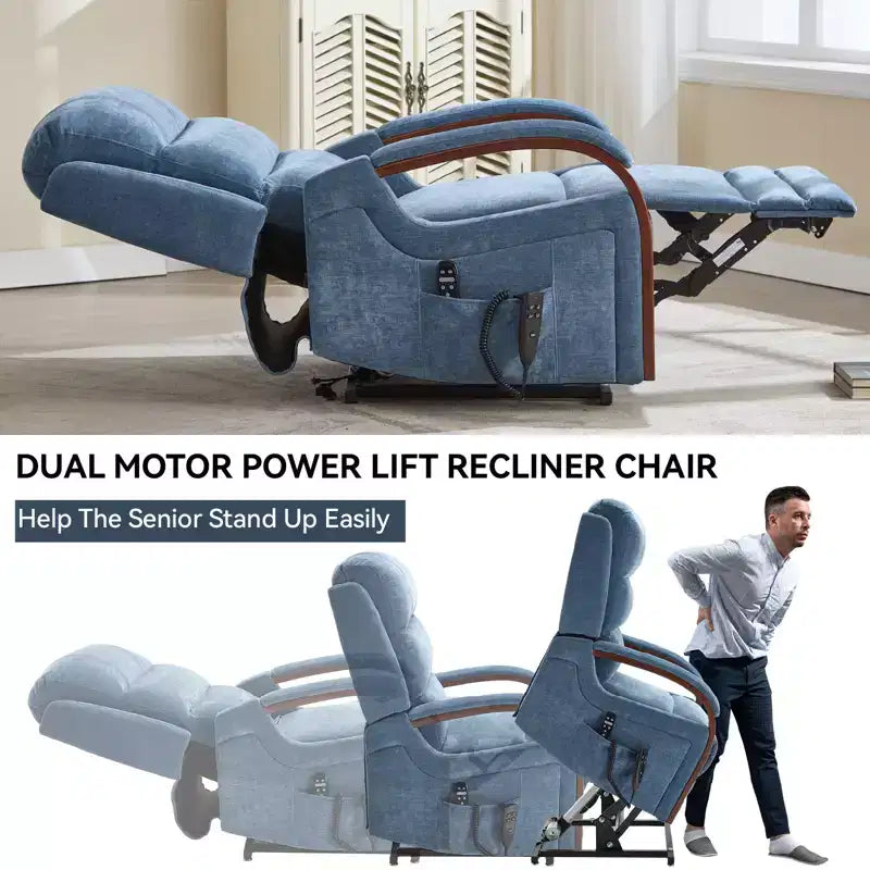 CLIHOME Power Chenille Lift Recliner Chair Dual Motor Infinite Position with Solid Wood Armrests, Heat Massage and Heavy Duty Motion Mechanism