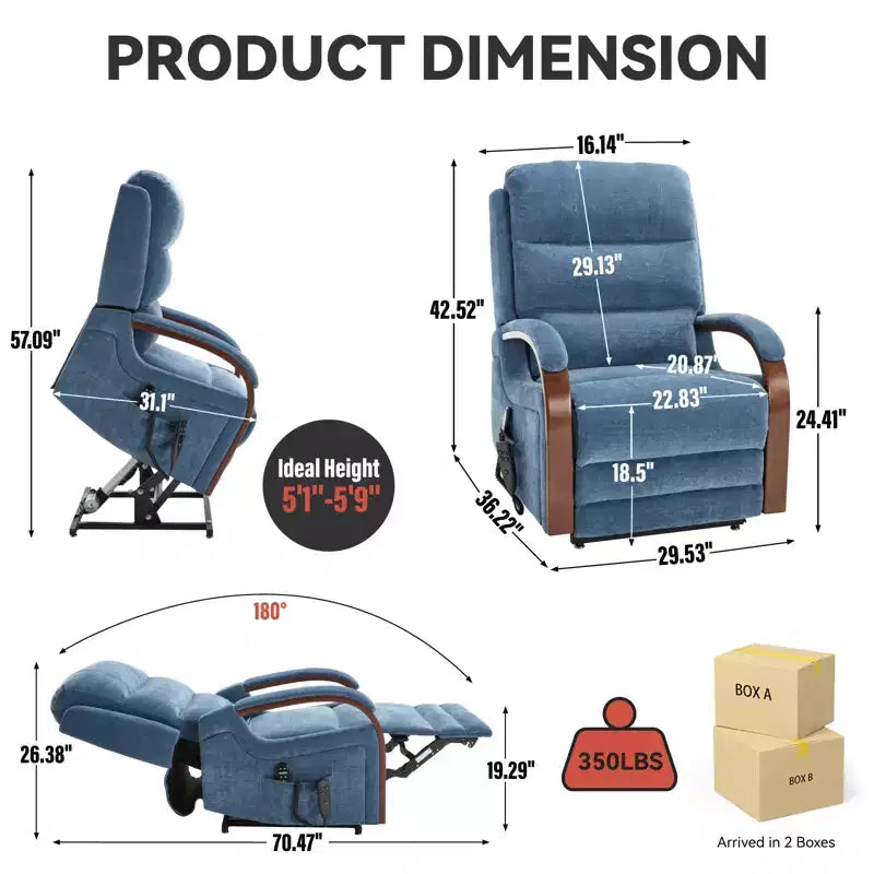 CLIHOME Power Chenille Lift Recliner Chair Dual Motor Infinite Position with Solid Wood Armrests, Heat Massage and Heavy Duty Motion Mechanism