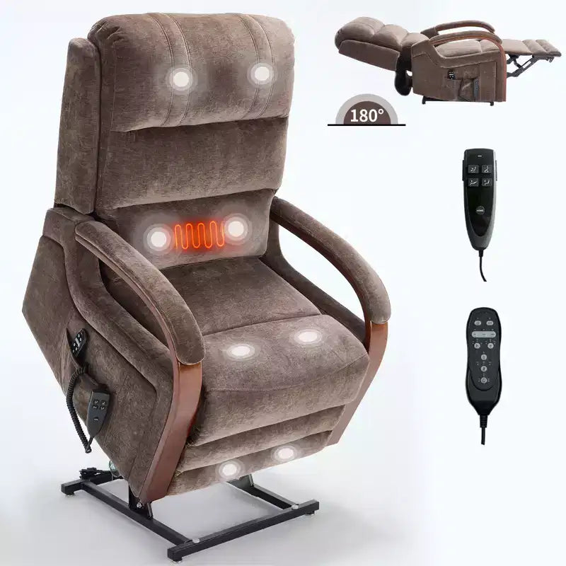 CLIHOME Power Chenille Lift Recliner Chair Dual Motor Infinite Position with Solid Wood Armrests, Heat Massage and Heavy Duty Motion Mechanism