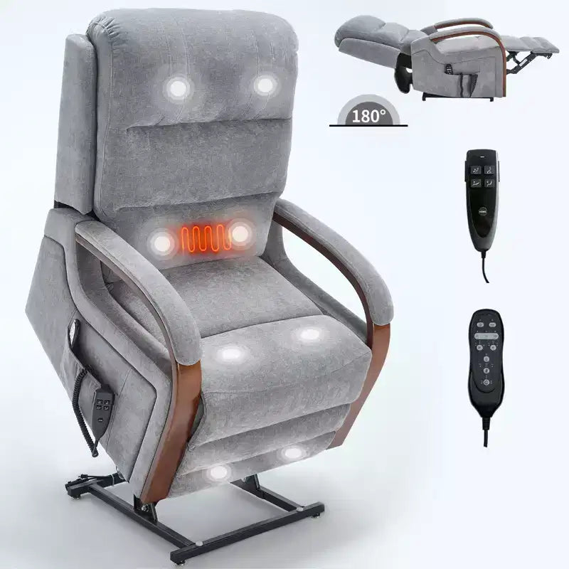CLIHOME Power Chenille Lift Recliner Chair Dual Motor Infinite Position with Solid Wood Armrests, Heat Massage and Heavy Duty Motion Mechanism
