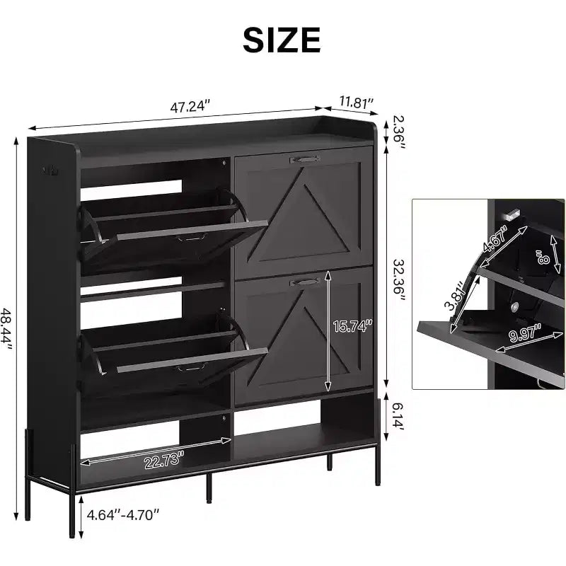 Large Shoe Cabinet with 4 Flip Drawers, Freestanding Hidden Shoe Organizer for Hallway, Bedroom, Apartment