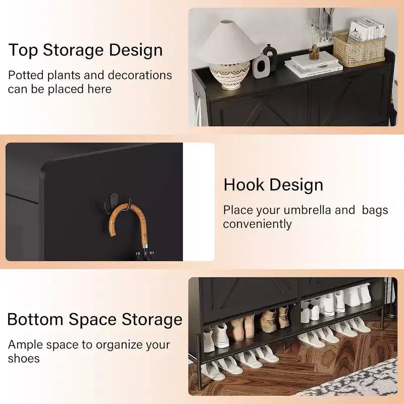 Large Shoe Cabinet with 4 Flip Drawers, Freestanding Hidden Shoe Organizer for Hallway, Bedroom, Apartment
