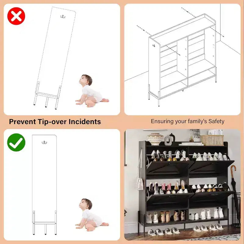 Large Shoe Cabinet with 4 Flip Drawers, Freestanding Hidden Shoe Organizer for Hallway, Bedroom, Apartment