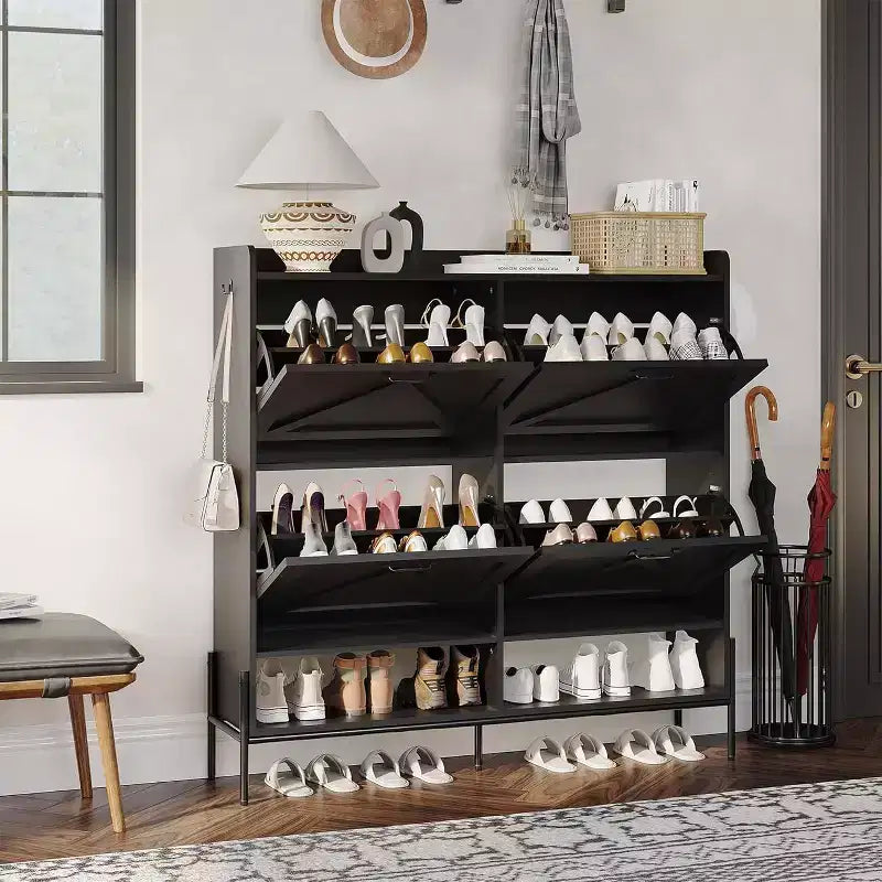 Large Shoe Cabinet with 4 Flip Drawers, Freestanding Hidden Shoe Organizer for Hallway, Bedroom, Apartment