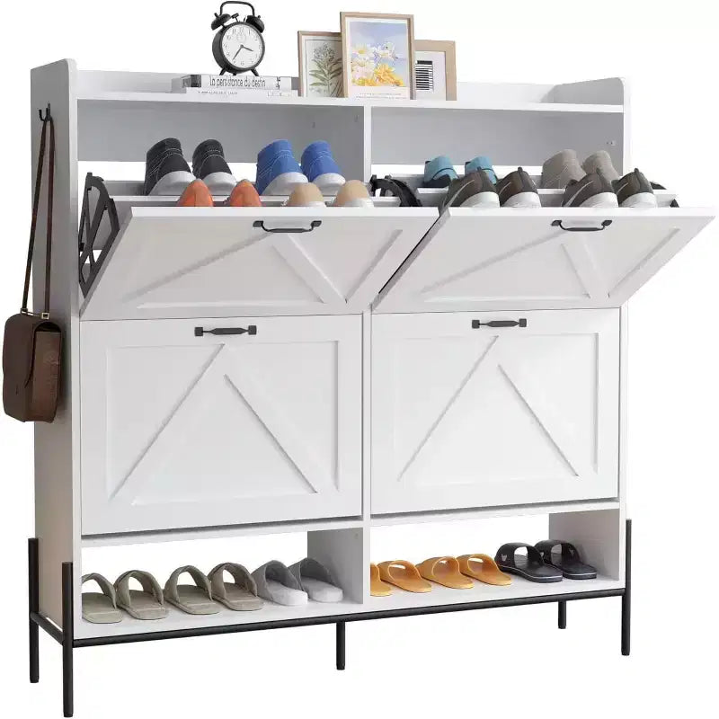 Large Shoe Cabinet with 4 Flip Drawers, Freestanding Hidden Shoe Organizer for Hallway, Bedroom, Apartment
