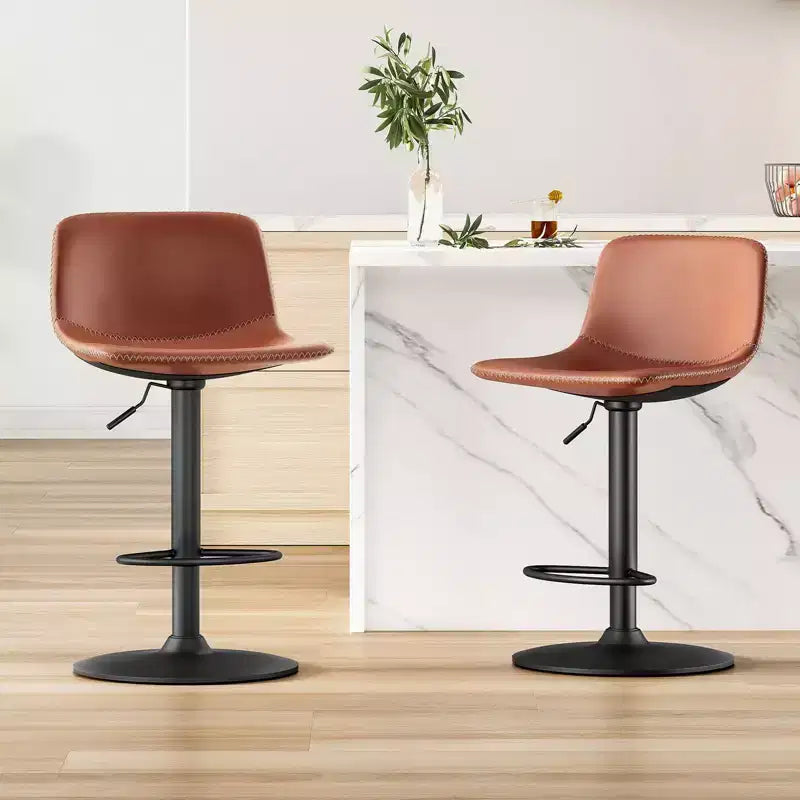 PexFix 2Pcs Adjustable Bar Stools Mid Century Swivel Bar Stools Bar Height Stools with Back Support Counter Height Bar Chairs Pu Leather Brown