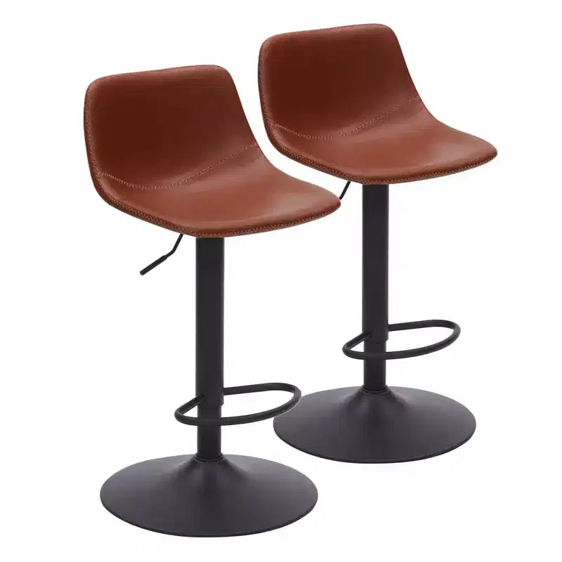 PexFix 2Pcs Adjustable Bar Stools Mid Century Swivel Bar Stools Bar Height Stools with Back Support Counter Height Bar Chairs Pu Leather Brown