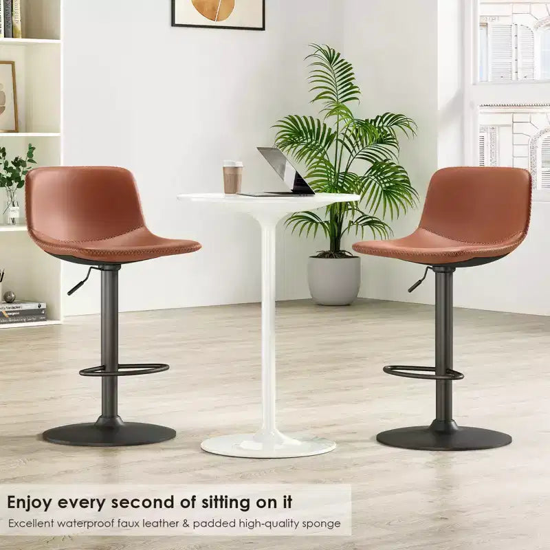 PexFix 2Pcs Adjustable Bar Stools Mid Century Swivel Bar Stools Bar Height Stools with Back Support Counter Height Bar Chairs Pu Leather Brown