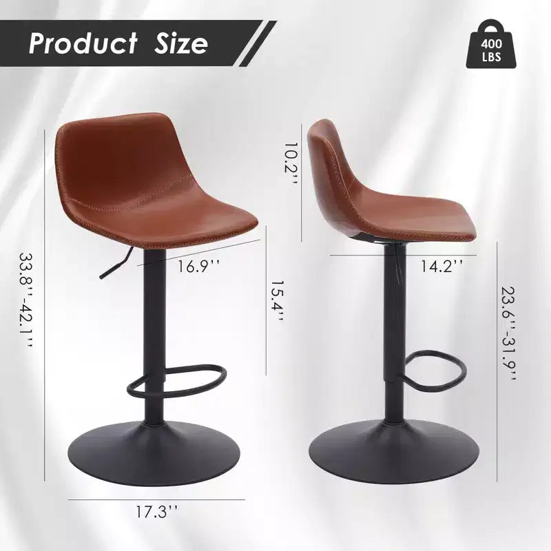 PexFix 2Pcs Adjustable Bar Stools Mid Century Swivel Bar Stools Bar Height Stools with Back Support Counter Height Bar Chairs Pu Leather Brown
