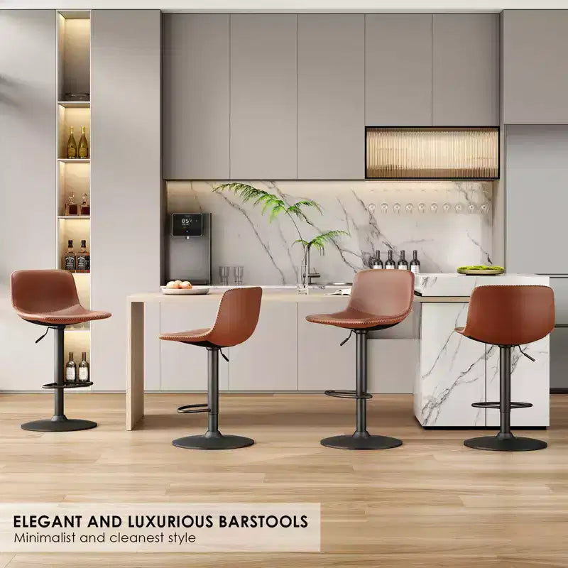 PexFix 2Pcs Adjustable Bar Stools Mid Century Swivel Bar Stools Bar Height Stools with Back Support Counter Height Bar Chairs Pu Leather Brown