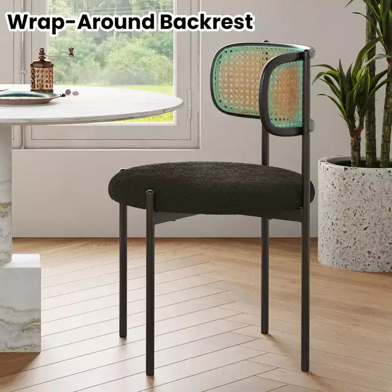PexFix 4Pcs Modern Upholstered Dining Chairs Rattan Back Dining Room Chairs Accent Kitchen Chairs with Metal Legs Green