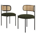 PexFix 2Pcs Modern Upholstered Dining Chairs Rattan Back Dining Room Chairs Accent Kitchen Chairs with Metal Legs Green