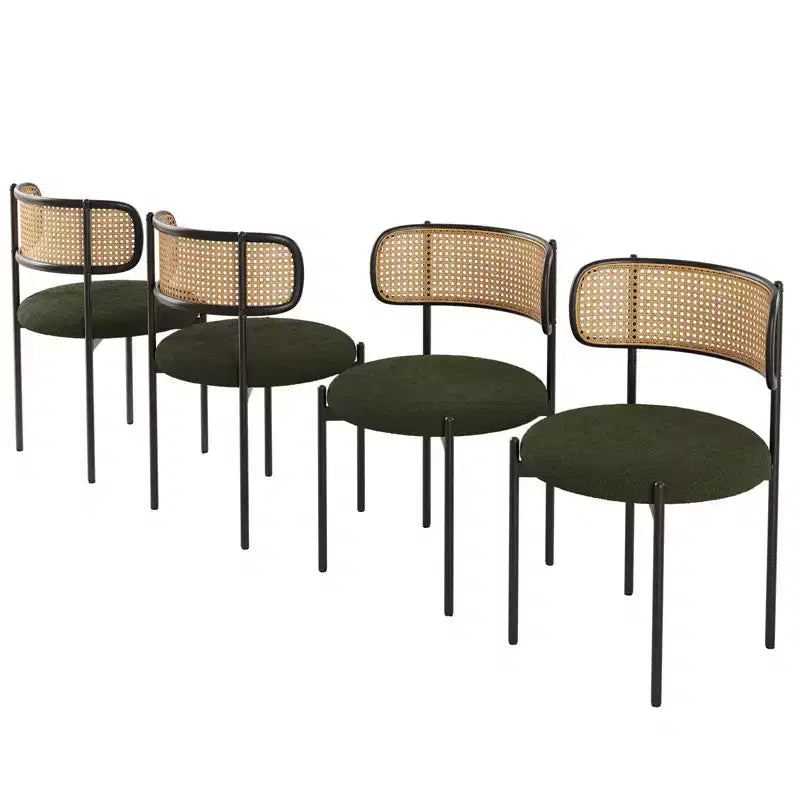 PexFix 2Pcs Modern Upholstered Dining Chairs Rattan Back Dining Room Chairs Accent Kitchen Chairs with Metal Legs Green