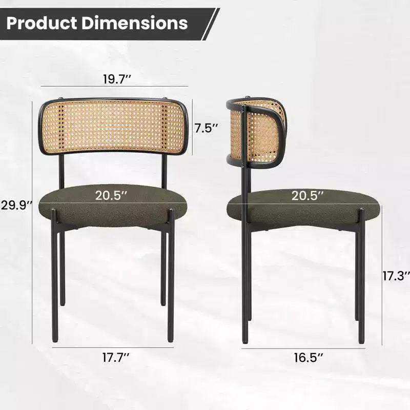 PexFix 2Pcs Modern Upholstered Dining Chairs Rattan Back Dining Room Chairs Accent Kitchen Chairs with Metal Legs Green