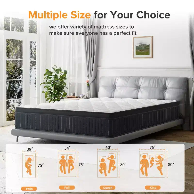 Swedrea Hybrid Mattress Breathable Medium Cooling Memory Foam Bed-in-a-Box White