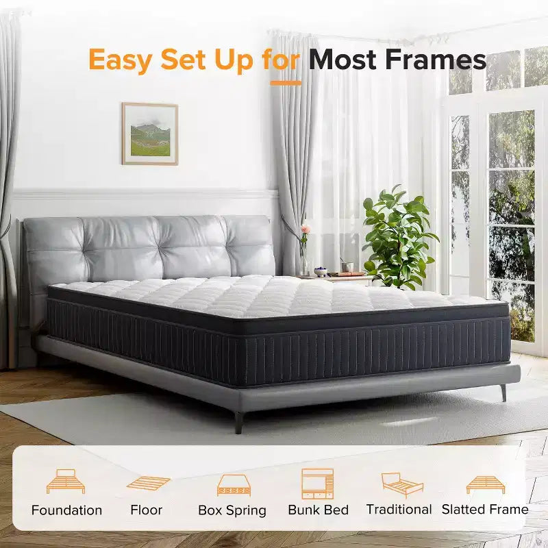Swedrea Hybrid Mattress Breathable Medium Cooling Memory Foam Bed-in-a-Box White