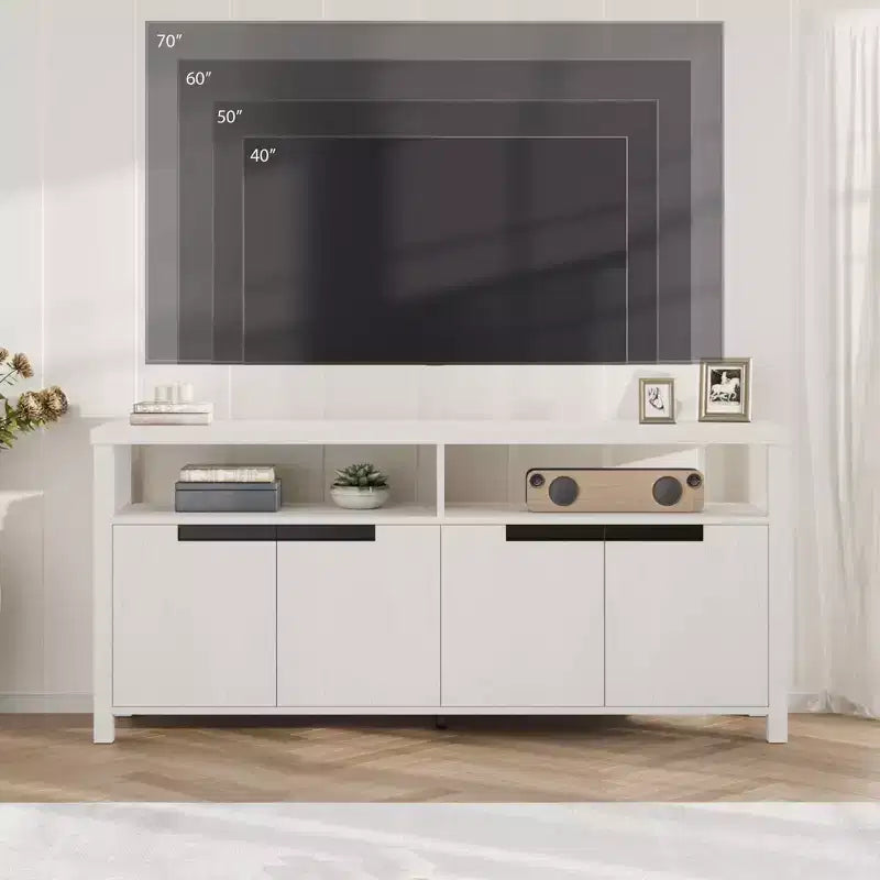 Meuble TV de ferme bohème GustoWave pour téléviseurs jusqu'à 70'', long meuble de divertissement rustique avec 4 portes et étagère ouverte
