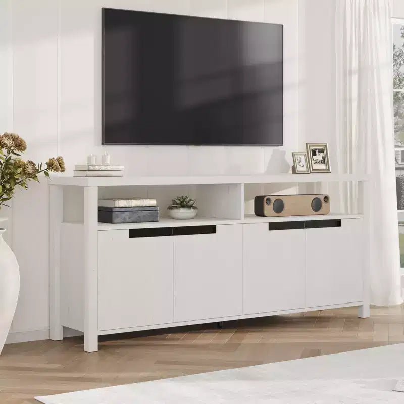 Meuble TV de ferme bohème GustoWave pour téléviseurs jusqu'à 70'', long meuble de divertissement rustique avec 4 portes et étagère ouverte