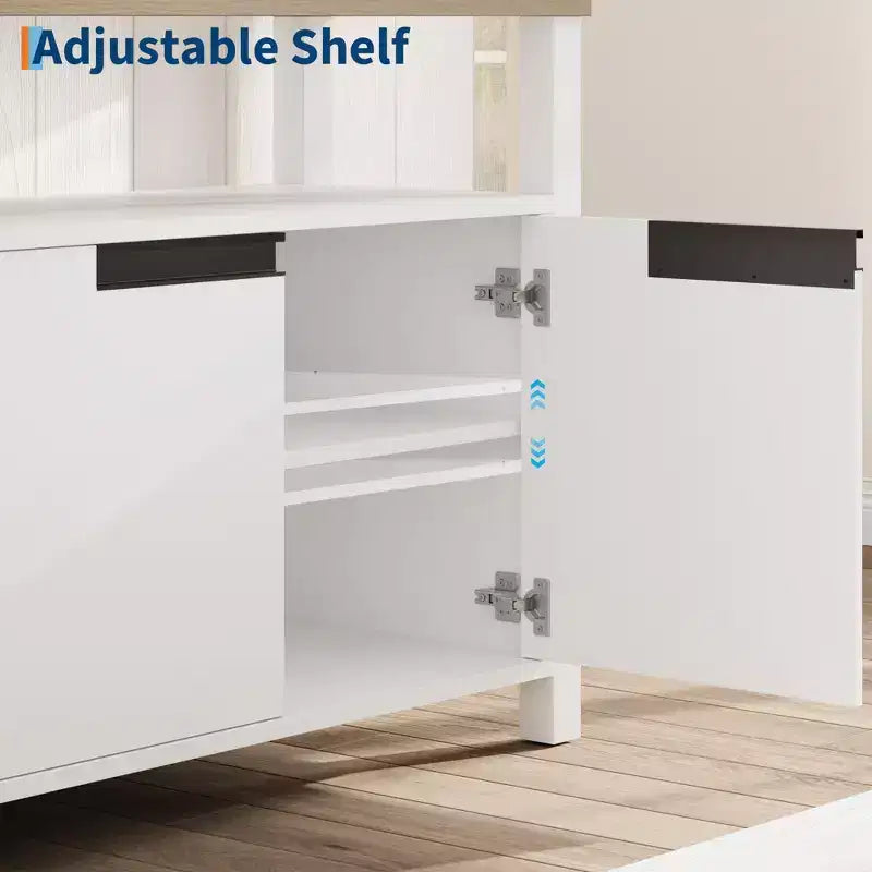 Meuble TV de ferme bohème GustoWave pour téléviseurs jusqu'à 70'', long meuble de divertissement rustique avec 4 portes et étagère ouverte